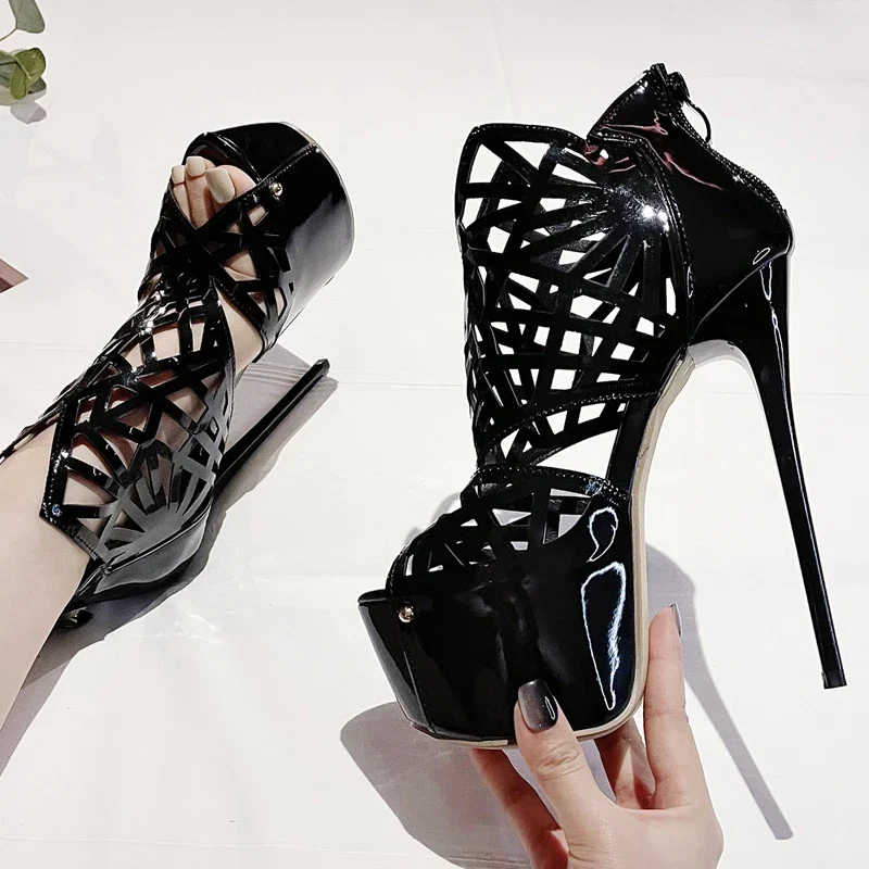 Eilyken Sexy Peep Toe Hollow Out Platform Women Sandals Fashion Zip Super Stiletto High Heels Nightclub Prom Female Shoes