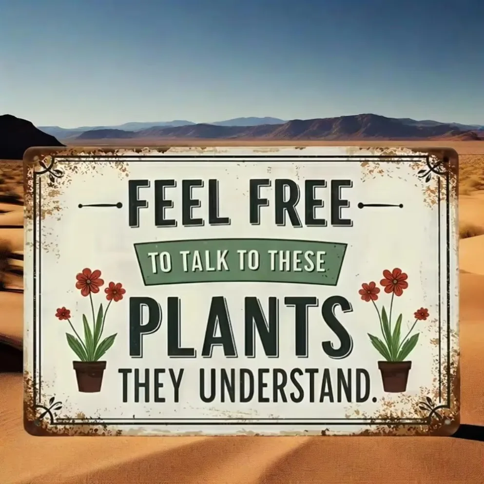 Funny Retro Metal Sign – "Feel Free to Talk to These Plants, They Understand" | Plant-Lover Decor for Home & Garden