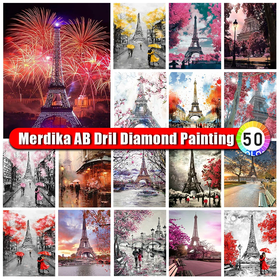 Merdika AB Diamond Paintiing Eiffel Tower 5D DIY Scenery Rhinestones Art Diamond Embroidery Landscape Street Mosaic Home Decor