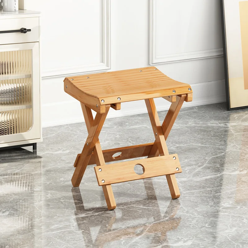 Foldable Bamboo Small Stool, Portable Wooden Step Stool for Fishing Entryway Shoe Bench