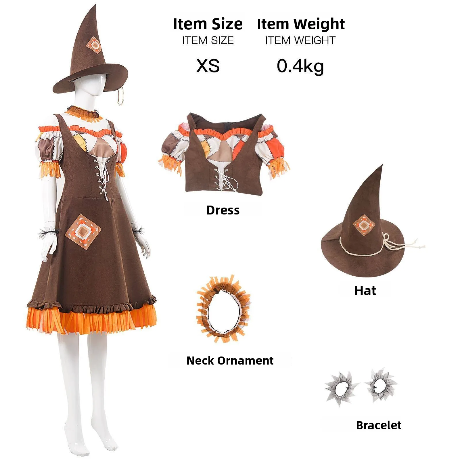 Novo Fsia de Bruxa Selvagem Verde para loween, Fsia de Palhaço para Performance de Palco, Vestuário Tradicional Ch...