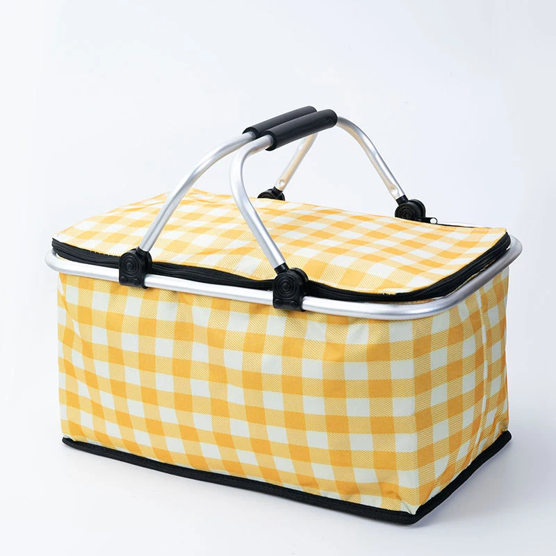 Nuevo modelo de cesta de picnic aislada, nevera portátil plegable para exteriores, bolsa de comida para llevar, cesta de picnic y compras portátil.