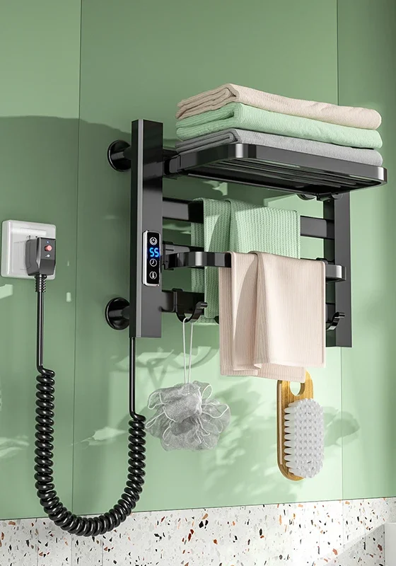 Black Multi-Size Intelligent Constant Temperature Aluminum Black Thermostat Electric Towel Rack Heated Towel Rack