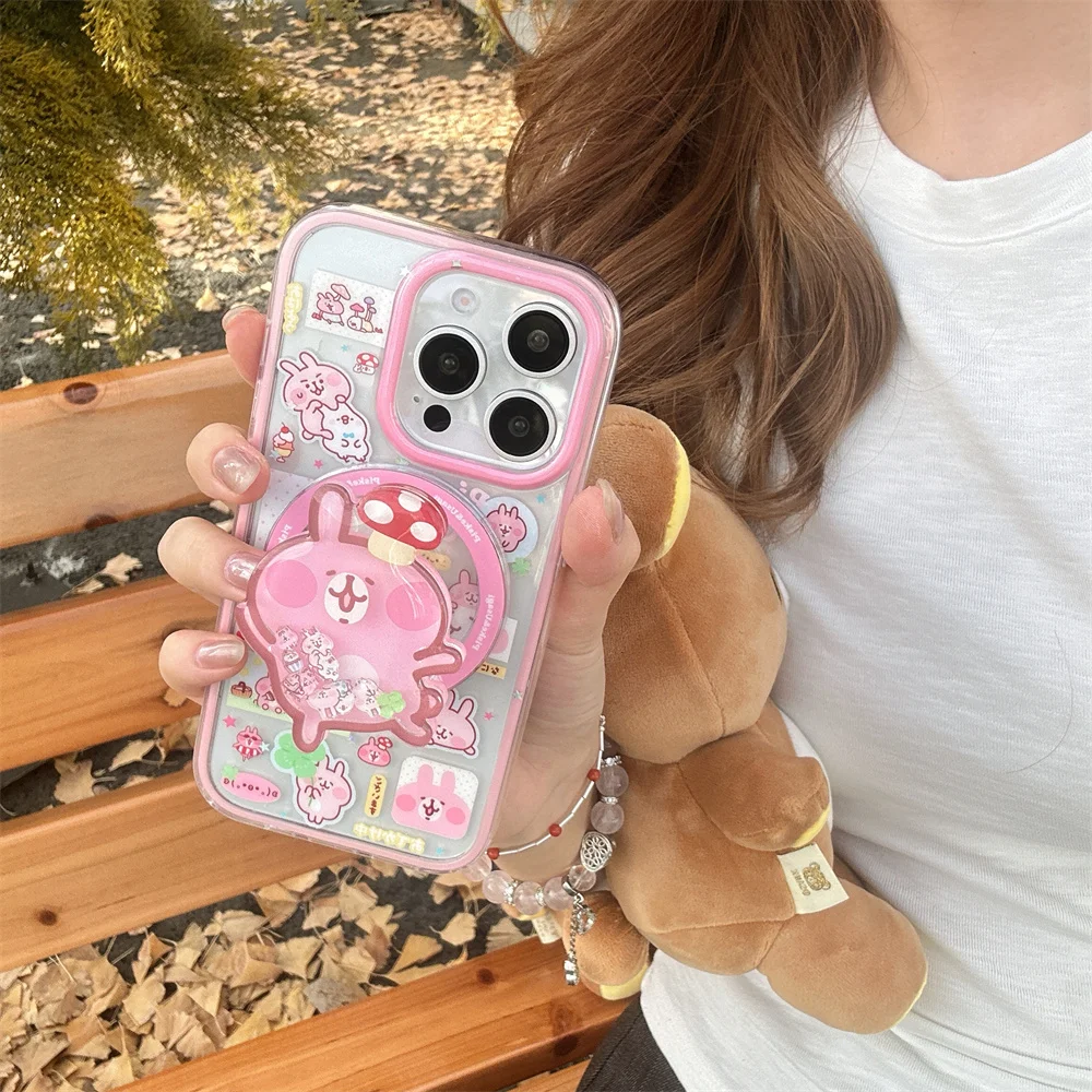 

Funny Cute Mushroom bear Cartoon Kawaii Phone Case For iPhone 17 16 Pro 15 14 Pro Max Cover with Stand Cases For Magsafe Fundas