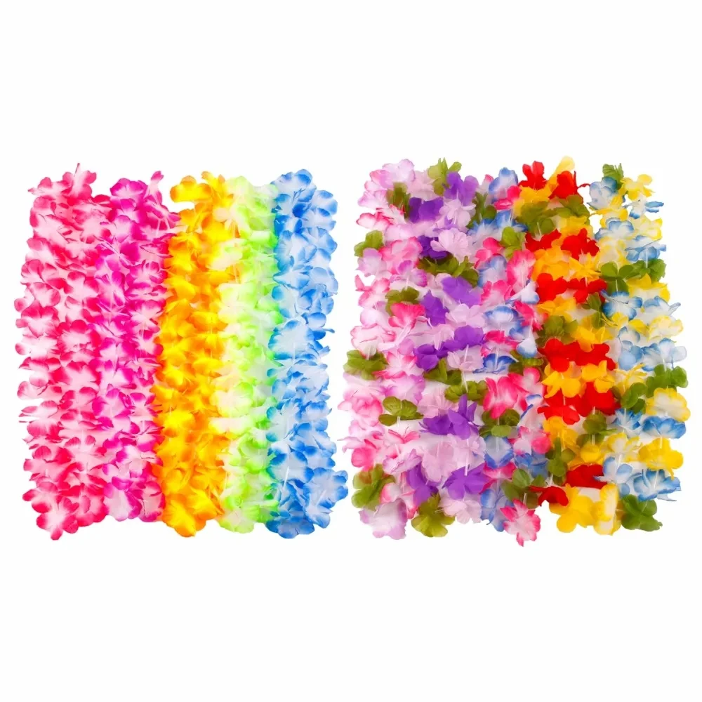 10Pcs Tropic Hawaiian Artificial Flower Necklace Aloha Luau Hawaii Theme Party Garland Summer Beach Wedding Birthday Party Decor