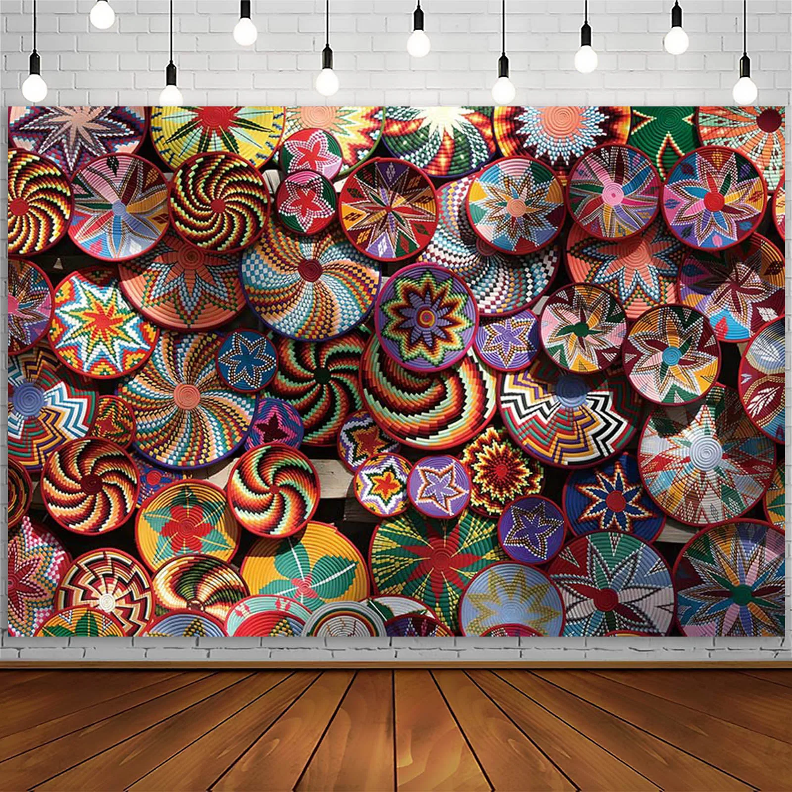 AIBIIN Colorful Baskets Photography Backdrop Ethiopia Style Pattern Birthday Baby Shower Party Decorations Background Supplies