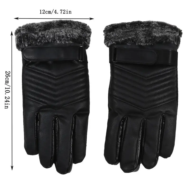 Winter Warm Black Leather Gloves MEN'S Fur Mouth Plush Insulation Mittens Male Outdoor Cycling Motorcycle Warm Riding Gloves NEW