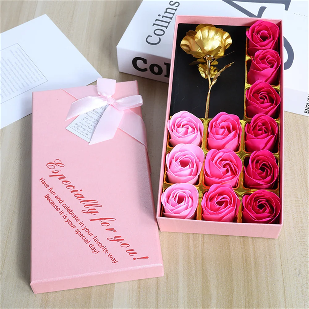 Artificial Soap Rose Gift Box Gold Foil Flower 12 Scented Rose Soap Flowers Wedding Home Decoration Valentine's Day Gift