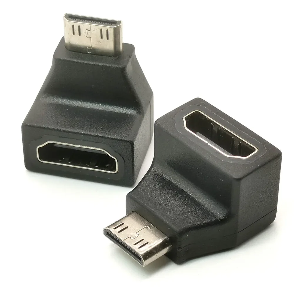 Адаптер HDMI-совместимый с Mini HDMI штекер-HDMI гнездо под прямым углом 90 градусов, 2 шт.