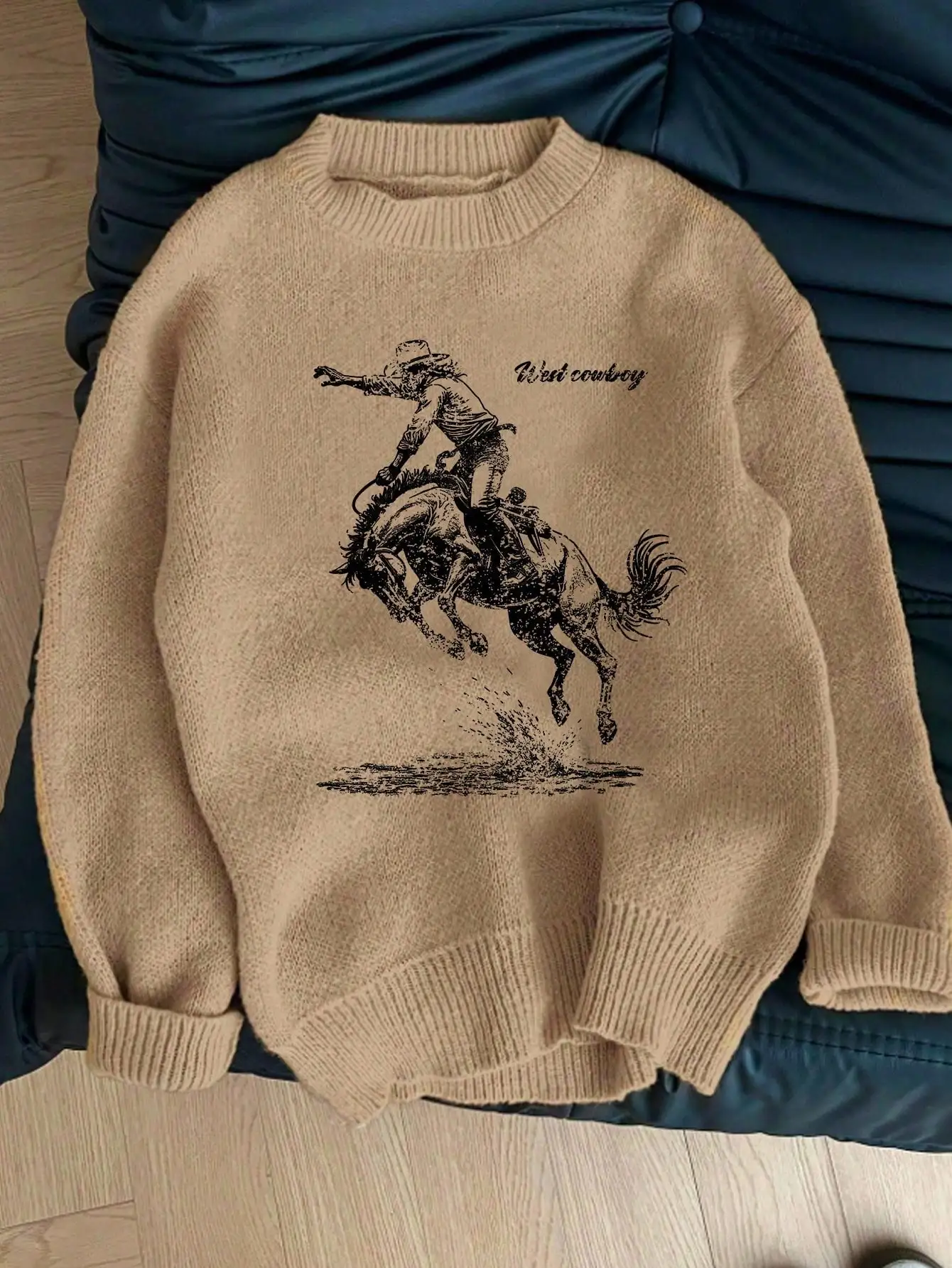 

Винтажный вязаный свитер с графическим принтом в стиле вестерн для женщин, осенне-зимний, повседневный