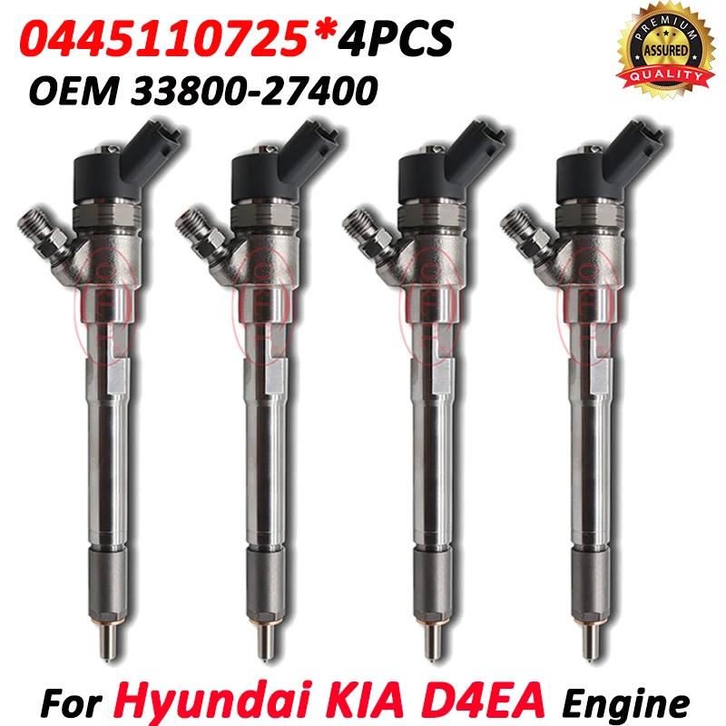 4PCS 0445110725 Genuine Injector 33800-27400 Diesel Fuel Nozzle 0 445 110 725 For Hyundai KIA D4EA Engine 3380027400