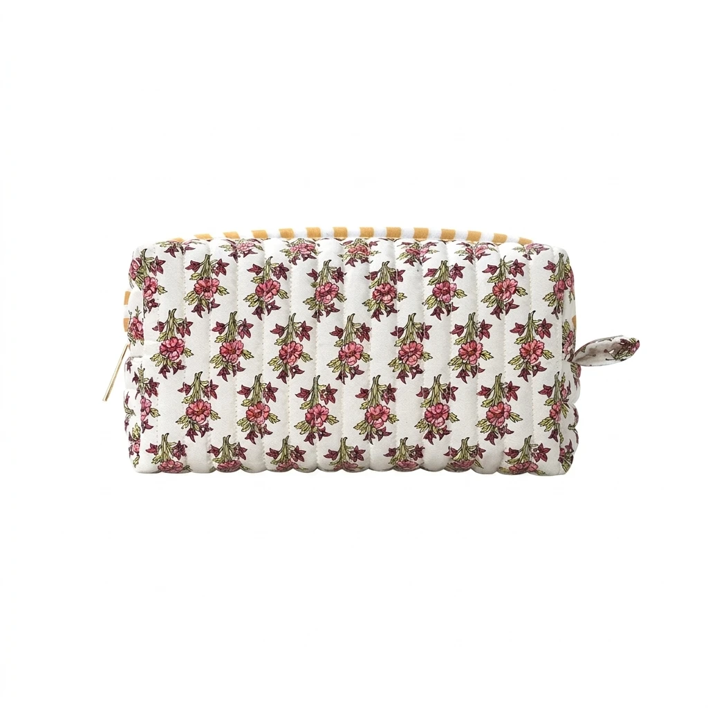 Chic Cosmetic Pouch Large Capacity Quilted Floral Makeup Bag for Travel Organizer Women's Toiletry Case Portable Durable