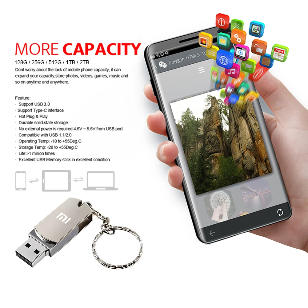 Lenovo 16TB 2TB USB 3.2 Flash Drive Pen Drive ad alta velocità Interfaccia Type-C da 1TB Pendrive Flash a doppio uso per computer cellulare