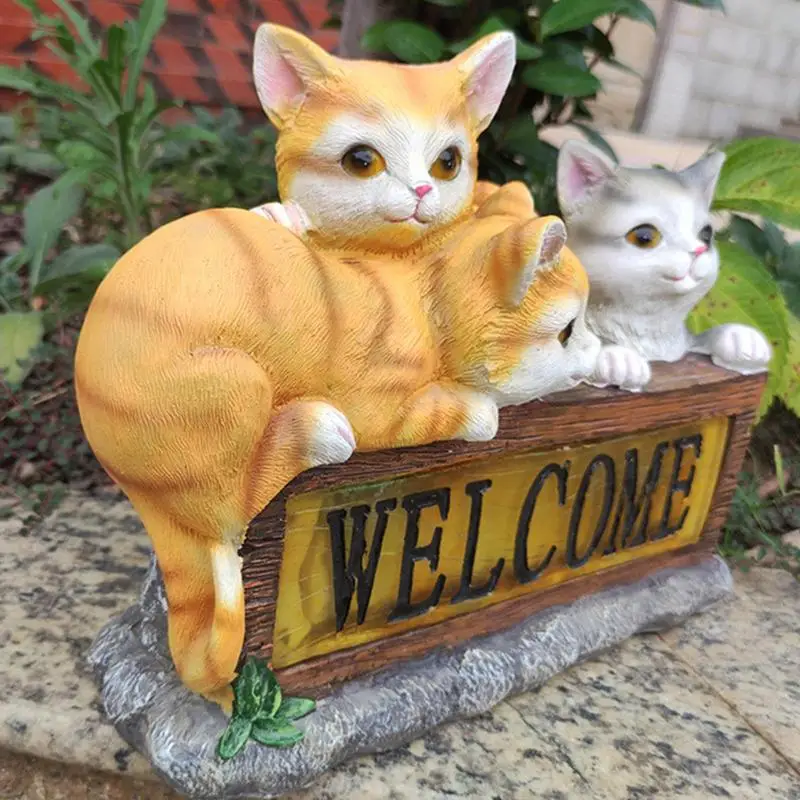 Cat Solar Lights Outdoor Outdoor Solar Garden Light Resin Cat Ornaments Kitten Animal Statue Solar Cats Lamp Solar Lights Animal