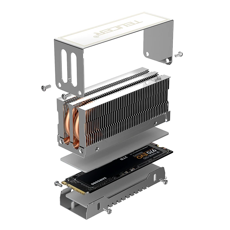 TEUCER M2 HDD Cooler dissipatore di calore alluminio M.2-10 doppio tubo di rame radiatore M.2 2280 SSD radiatore di raffreddamento con Pad termico