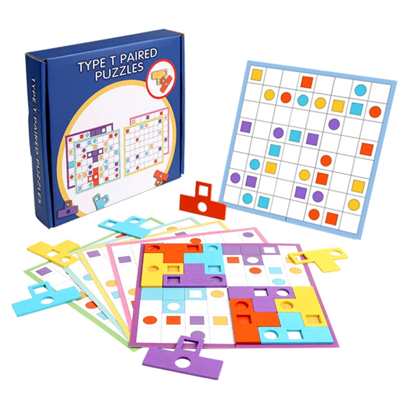 Wooden Letter T-Shaped Pairing Building Blocks Puzzle Toy for Color Recognition Logic And Concentration Skills Development