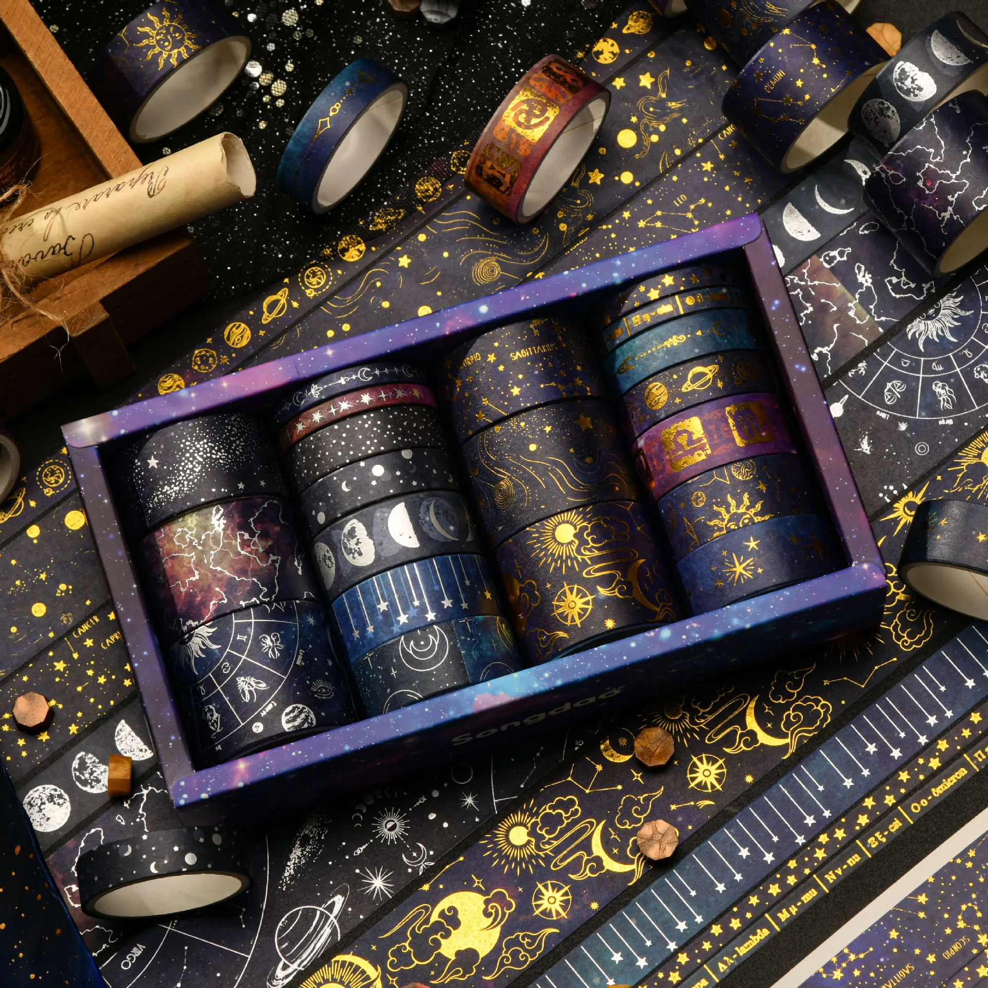 20 Rolls Vast Starry Sky Washi Tape, Dream Planet Universe DIY Decorative Sticker, Starry Sky Washi Tape