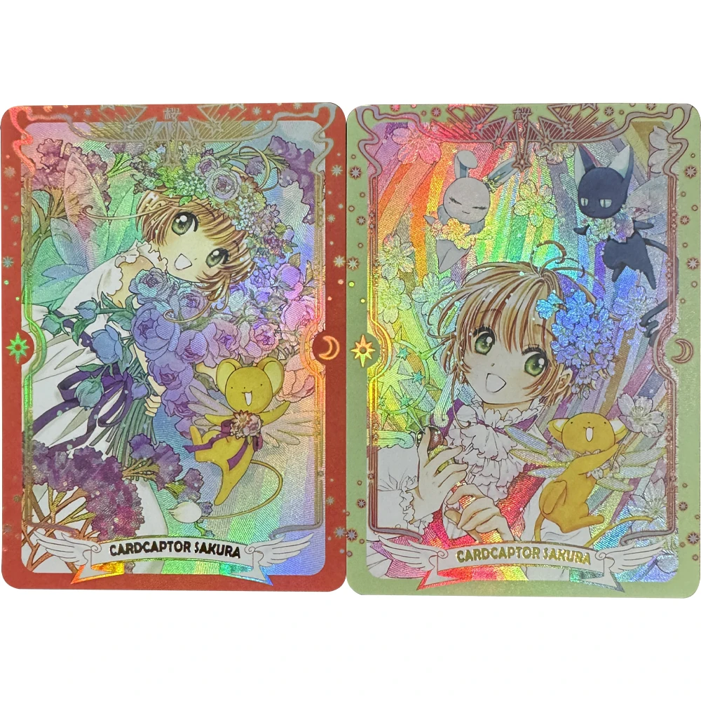 

2Pcs/set Cardcaptor Sakura KINOMOTO SAKURA Anime Collection Card Refractive Color Flash Bronzing Signature Card Child Gifts