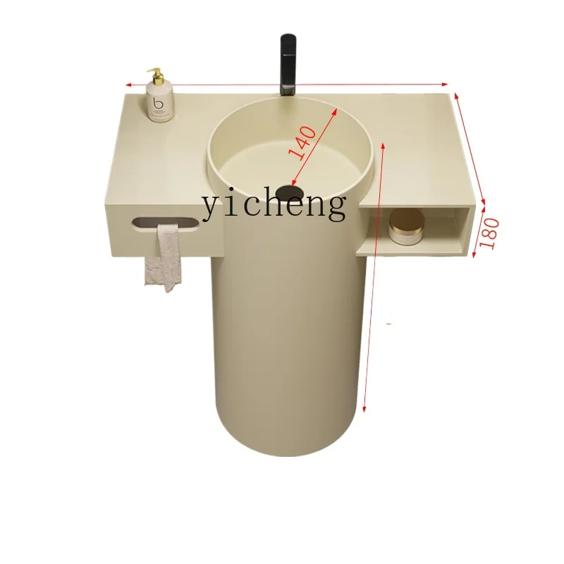 

Tqh Cream Style Column Wash Basin Integrated Floor Type Wash Basin round Vertical Basin Washbasin