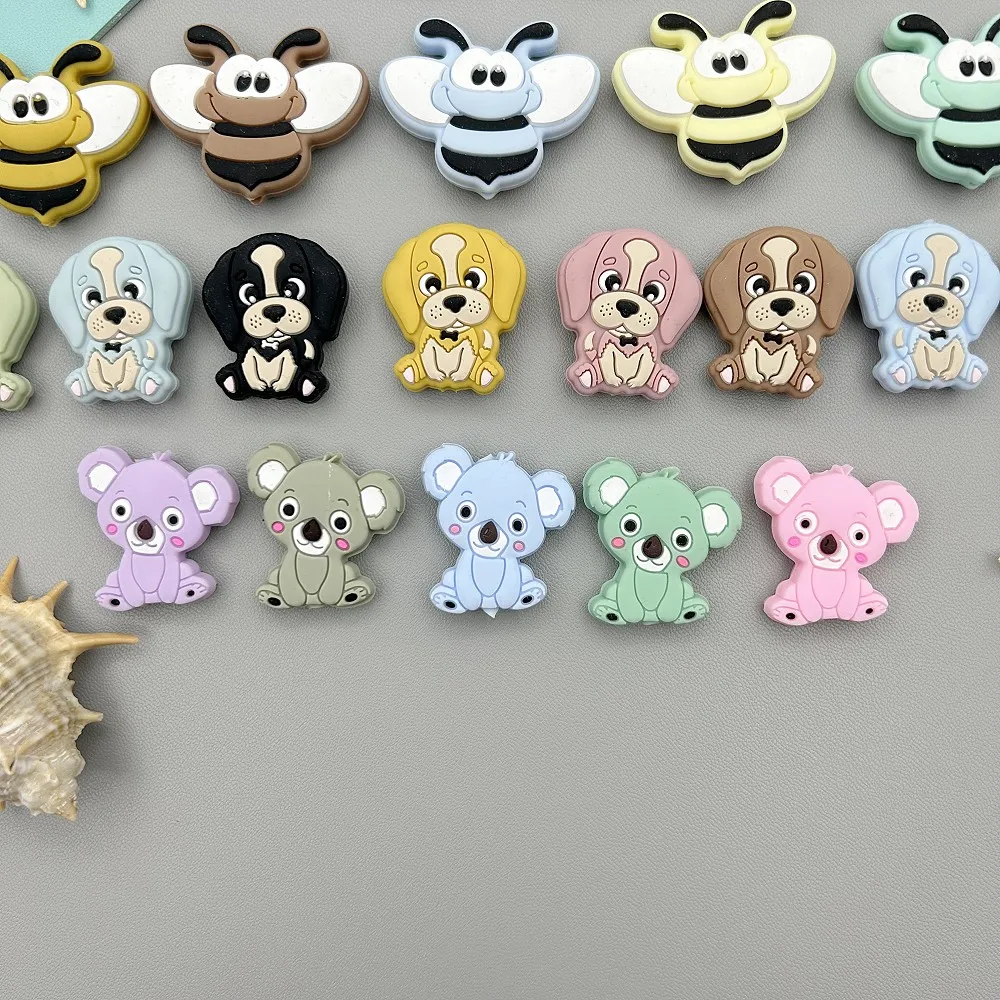 10PC/lot Baby Animal Silicone Beads Baby DIY Teething Pacifier Chain Necklaces Accessories Safe Nursing Chewing Kawaii Gifts