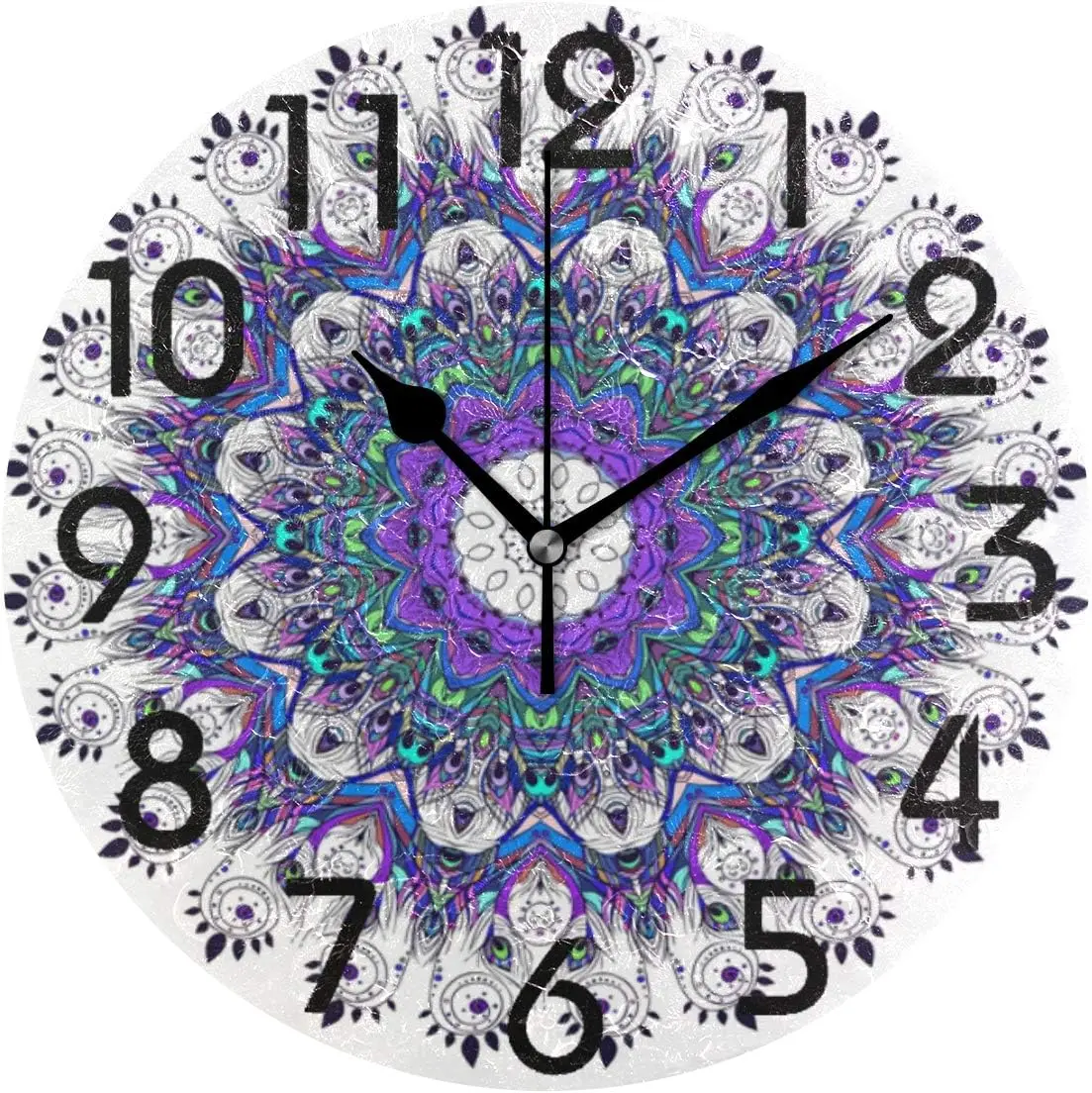 Beautiful Ornament Mandala Print Round Wall Clock, 9.5 Inch Battery Operated Quartz Analog Quiet Desk Clock for Home,Office,Scho