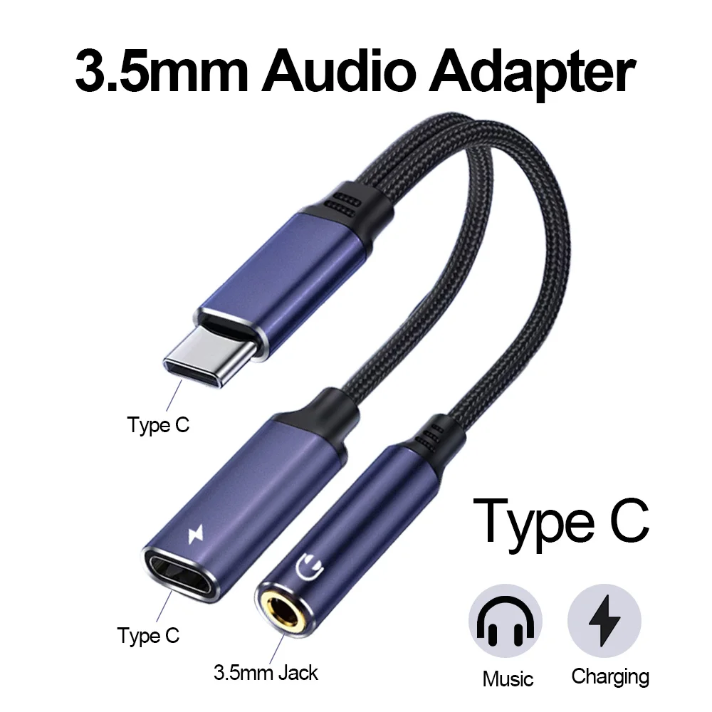 

Переходник для наушников и зарядного устройства USB C на 3,5 мм, шнур типа C на Aux Jack Dongle для iPhone 16 17 ProMax Galaxy S23 S24 Ultra