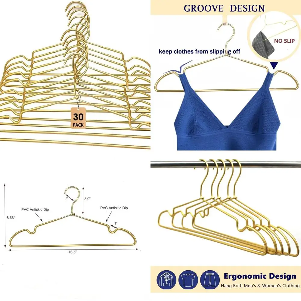 

Gold Metal Wire Hangers, 30-Pack, 16.5 Heavy Duty with Notches for Coats, Dresses, and Pants - Space-Saving Organizer for Adults