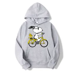 Snoopy & Woodstock Riding Bike Men Hoodie Cartoon Fashion Women Oversized Sweatshirt Tops Spring Autumn Couple Pullover Clothing