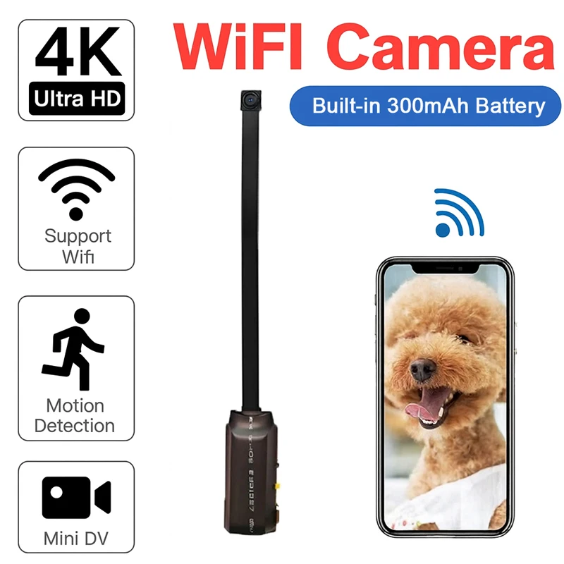 

4K Mini WiFi Camera with Remote Viewing, Motion Detection, DIY Installation – Home Security Nanny Cam