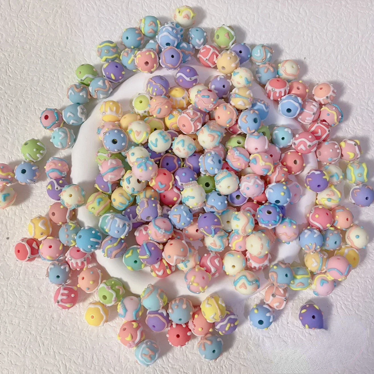 New Arrival Colorful Round Cake Cream Silicone Mix Pattern Handmade Beads DIY Charms for Bracelet Girly Post Jewelry Material