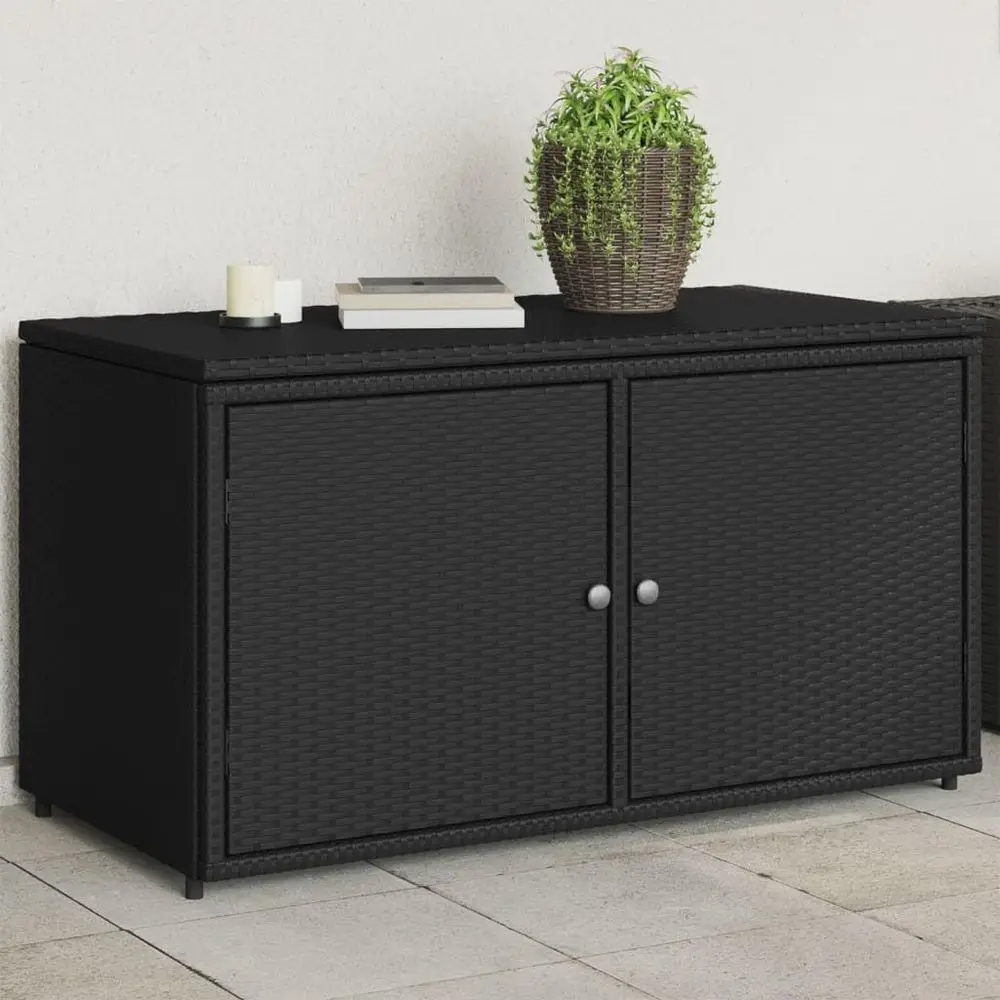 

Rattan Deck Box Double Door with Lid and Shelf, 43.3x21.7x23.8, Black for Patio, Garden, Pools & Sports Equipment