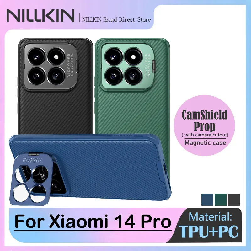 

For Xiaomi 14 Pro MagSafe Cases with camera cutout NILLKIN CamShield Prop Magnetic Case Lens protection Holder Hard Back Cover