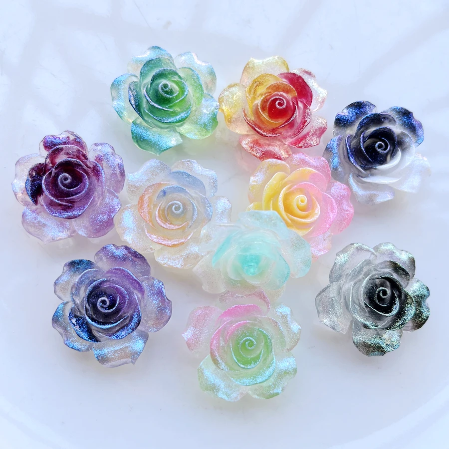 5pcs 30mm resin 3D color luminous rose flat back scrapbook wedding decal home decoration crafts scrapbooking embellishments