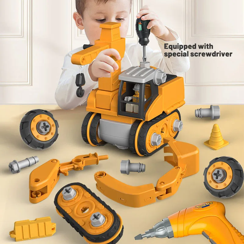 DIY Multifunctional Enineering รถของเล่นสำหรับเด็กที่ถอดออกได้เก็บฟังก์ชั่น Excavator เด็กของขวัญของเล่นรถ