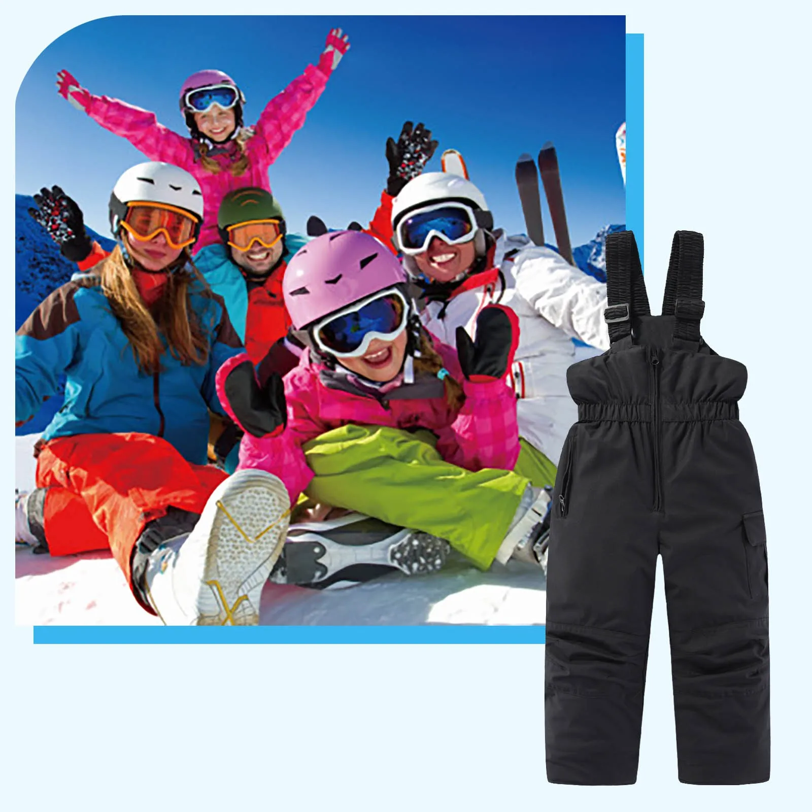 Children Skiing Pants Boys and Girls Outdoor Thicken Windproof WarmSnow Children Breathable Strap Trousers Winter Waterproof