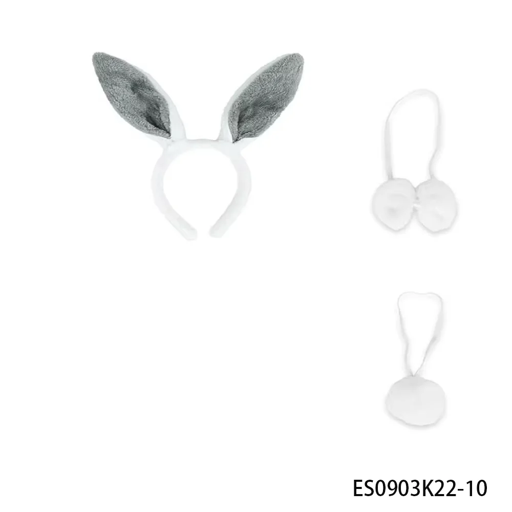 PESENAR  Easter Bunny Costume Set with Grey Ears Headband Bow Tie and Tail for Holiday Party Accessory