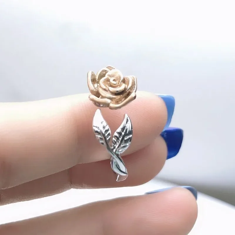 Vintage Elegant Silver Color Rose Flower Rings for Women Girls 2024 New Wedding Party Jewelry Accessories Anniversary Gifts