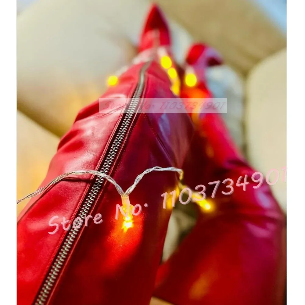 Front Zip 16cm Extreme High Heels Crotch Boots Women Sexy Thin Heel Red Mid-Thigh Boots Ladies Trendy Feminine Pointy Toe Shoes image 6
