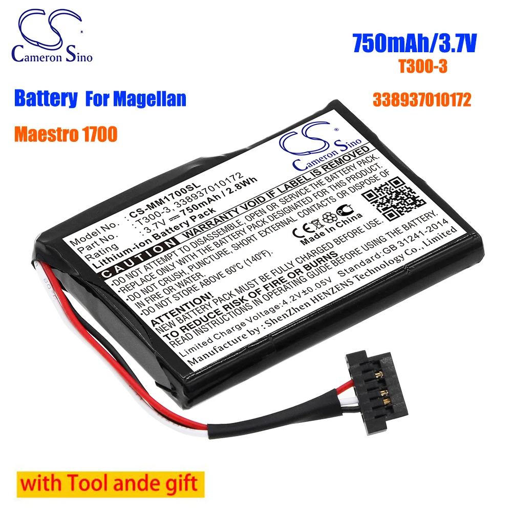 CameronSino GPS, Navigator 750mAh Li-ion Battery T300-3,338937010172 for Magellan Maestro 1700