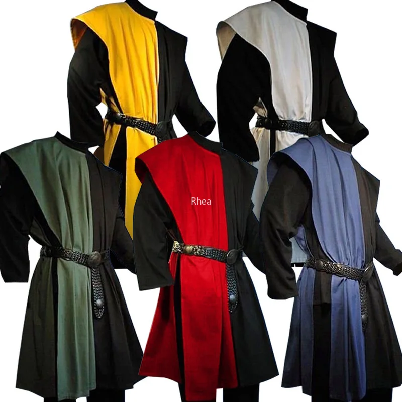 Mens Medieval Larp Warriors Knight Costume Cosplay Tunic Vest Gown Shirt Tops Sleeveless Tabard Coat Surcoat For Adult Plus Size