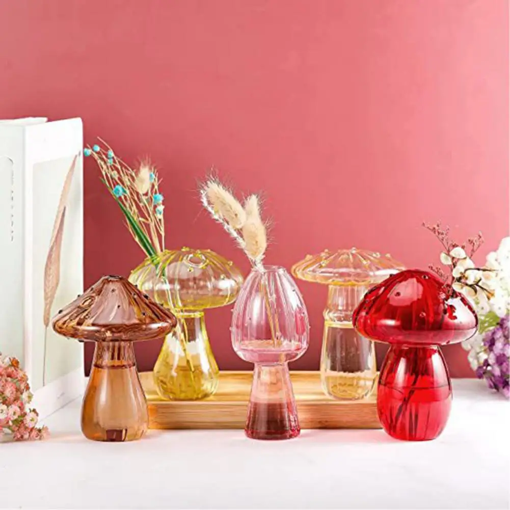 Flower Holder Unique Mushroom Glass Planter for Home Decoration Plant Propagation Station Adorable for Women for Flowers