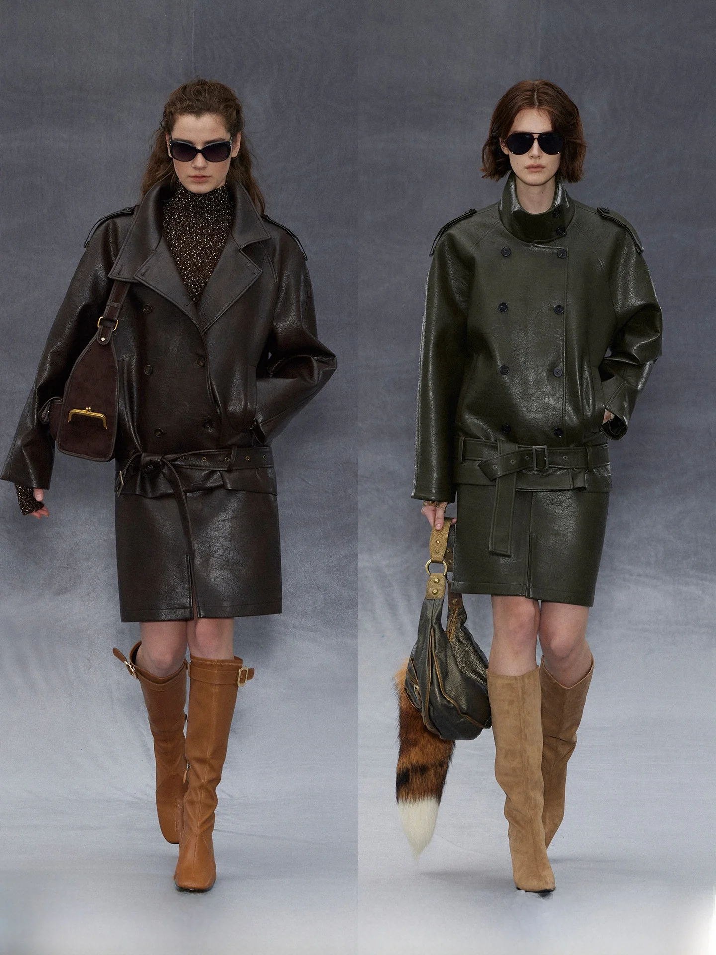 

Randpiee Retro Series Loose Fit PU Leather Stand Collar Double Button Arc oulder ape Leather Jaet Women's Coat