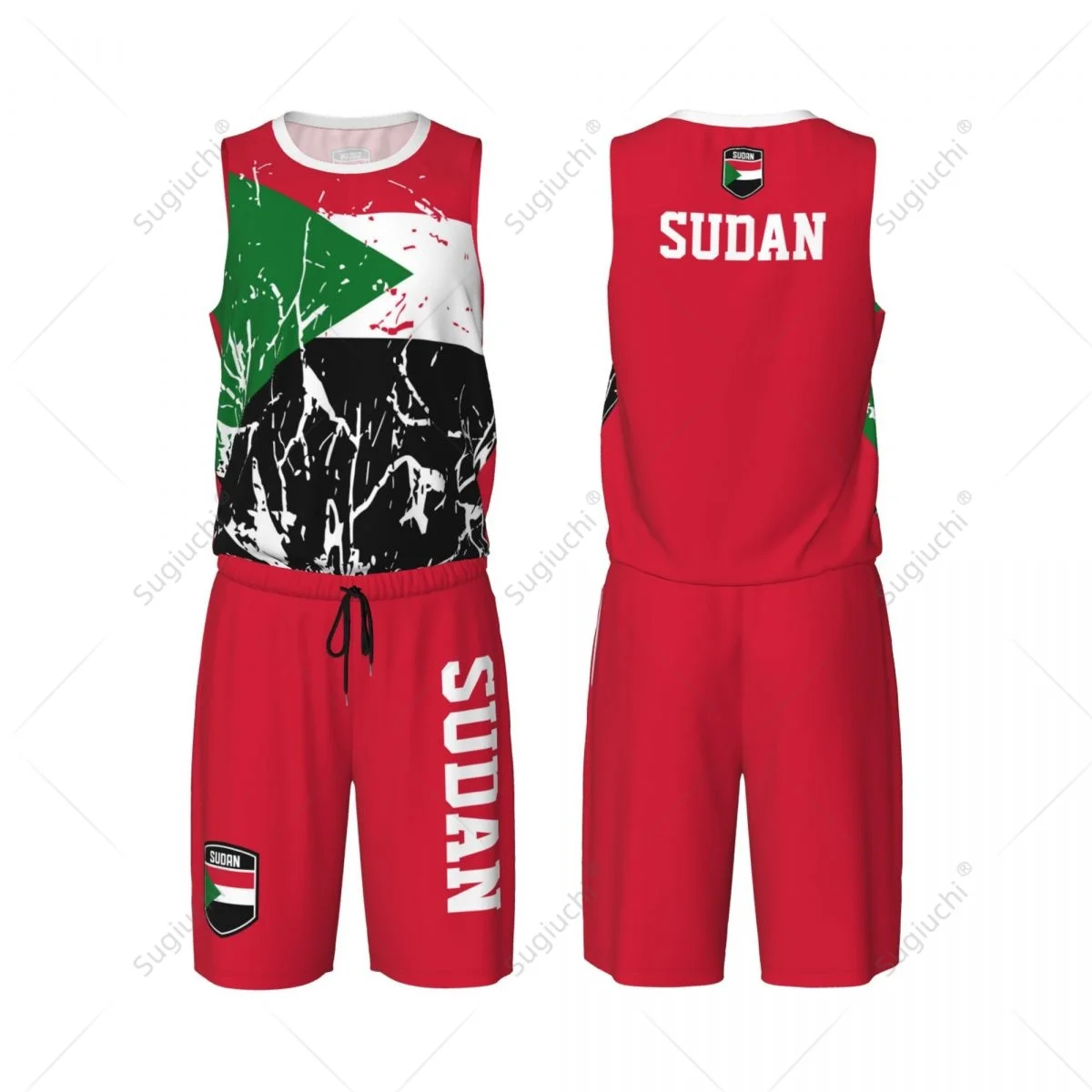 Sudan Flag Grain Men Basketball Set Shirt & Pants Sleeveless