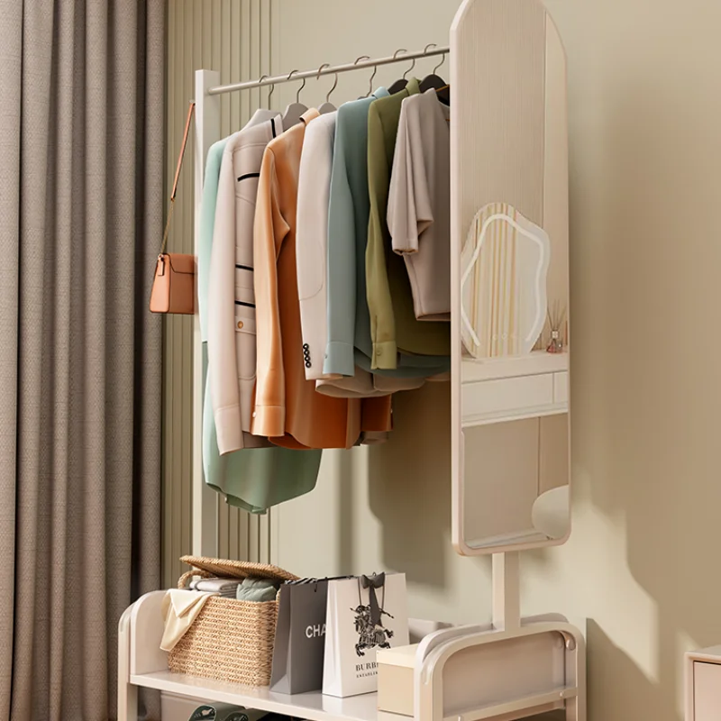 Light luxury household coat rack, full-length mirror integrated floor-to-ceiling bedroom, clothes rack, storage rack