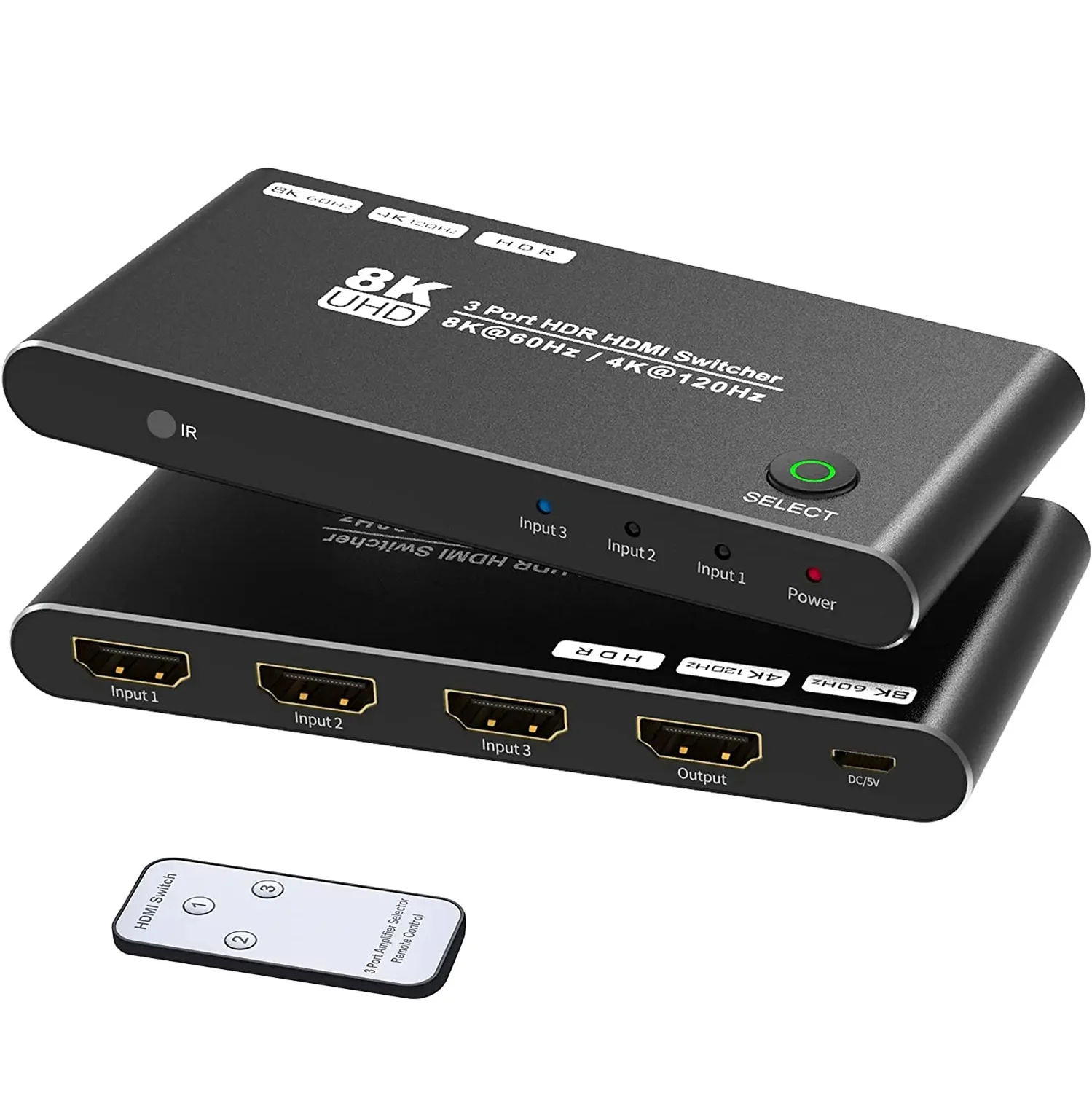 

8K 3 Port HDMI Switch with IR Remote, 3 in 1 Out 48Gbps Dynamic HDR Ultra HD 8K@60Hz 4K@120Hz HDCP for PS5 Xbox