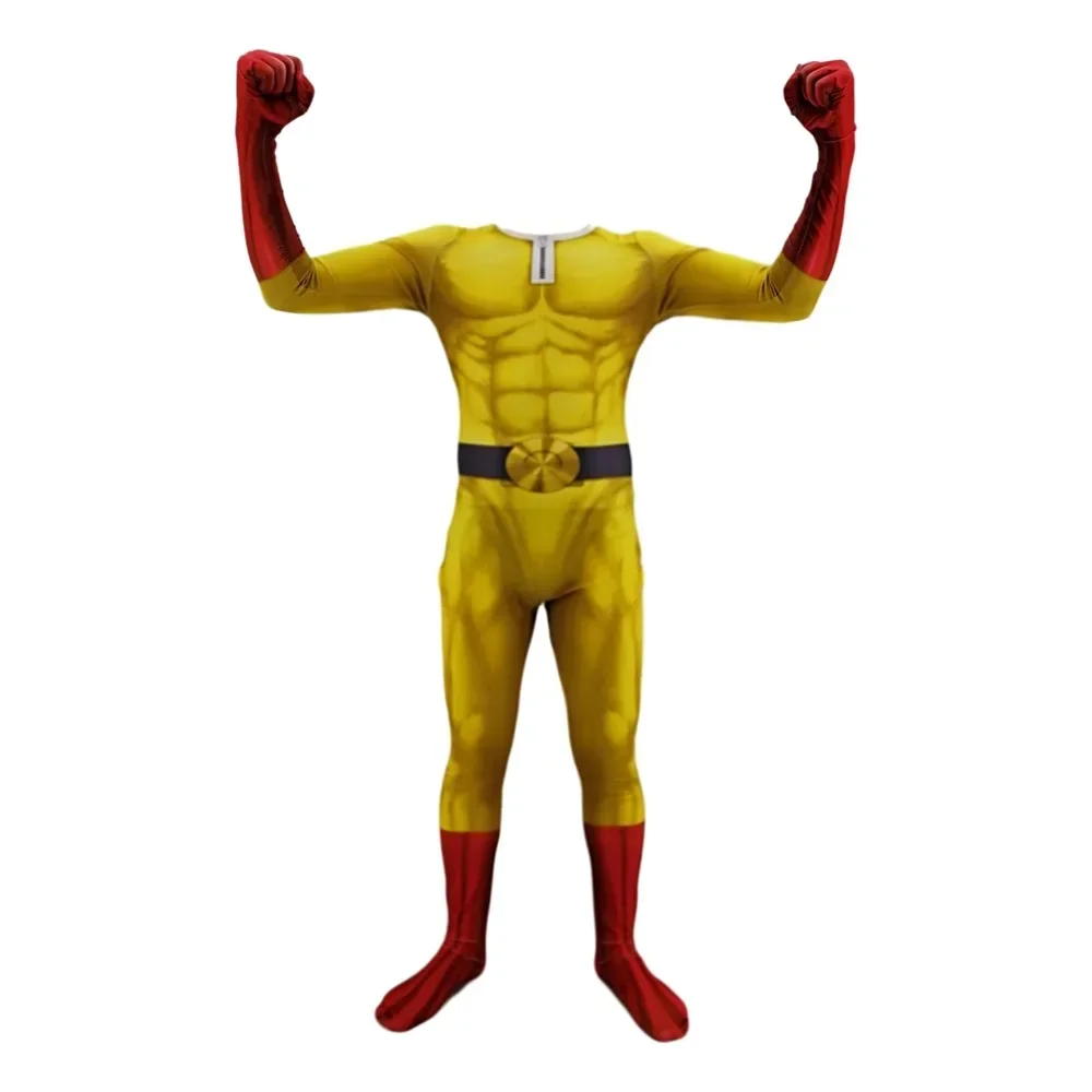 One Punch Man Cosplay Costumes For Men Saitama Anime Cosplay Bodysuit Superhero Halloween Jumpsuits Outfits with Cloak/Cape