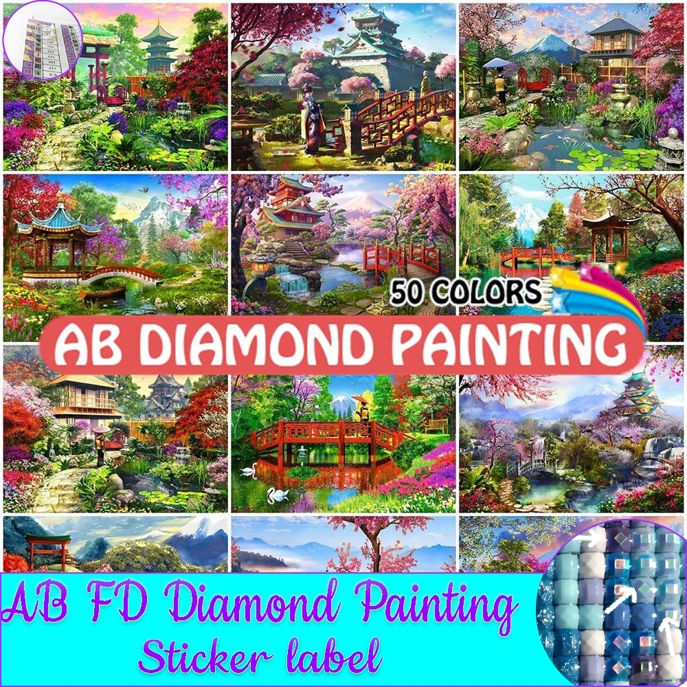 

Diamond Painting 50 Colors DIY Scenery House Rhinestone Picture Embroidery AB Drill Cross Stitch Lake Mosaic 5D Home Decor