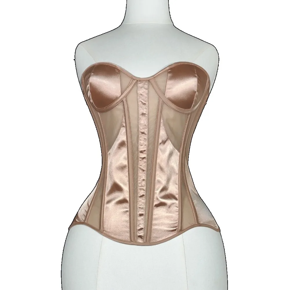 

Women Sexy Mesh Bra Corset Gothic Slim Waist Streetwear See Through Overbust Bustier Top Lace Up Steel Bone