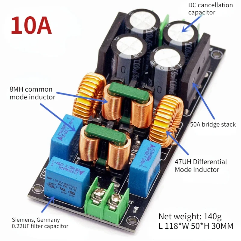 SOTAMIA Home Amplifier Audio Power Filter 10A AC Power Supply DC EMI Filter Electromagnetic Interference Differential Mode