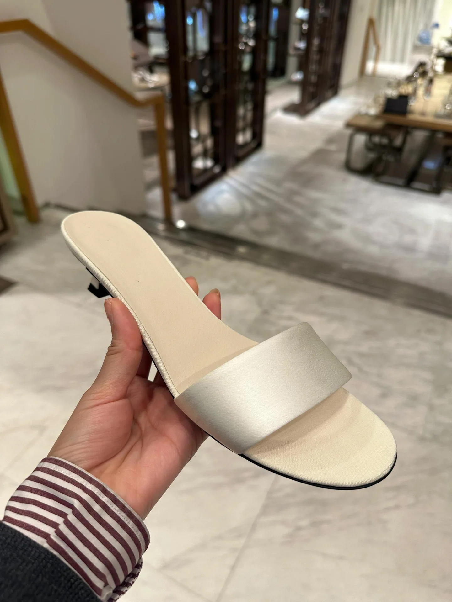 Minimalist White Genuine Leather High Heel Flip Flops for Women, Half Slippers for Wearing On The Outside, Half Support